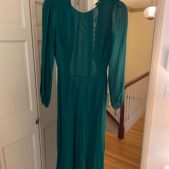 Reformation Pants - Reformation Franny green long sleeve wide leg Jumpsuit - Emerald; Size 6